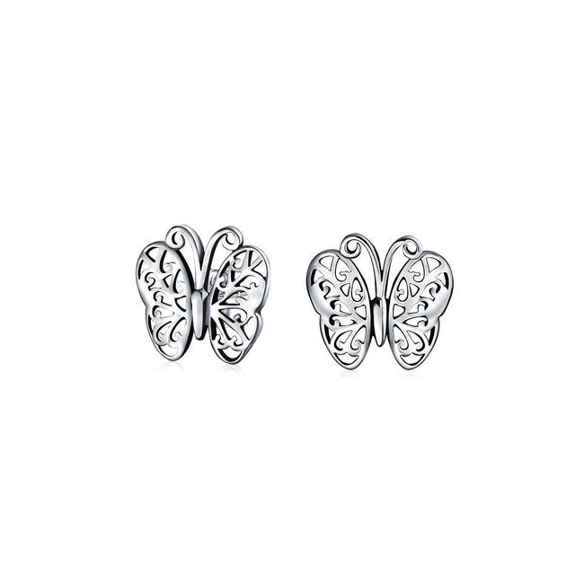 Bling Jewelry Small Animals Nature Garden Insects Filigree Butterfly Stud Earrings For Women Sterling Silver Product Image