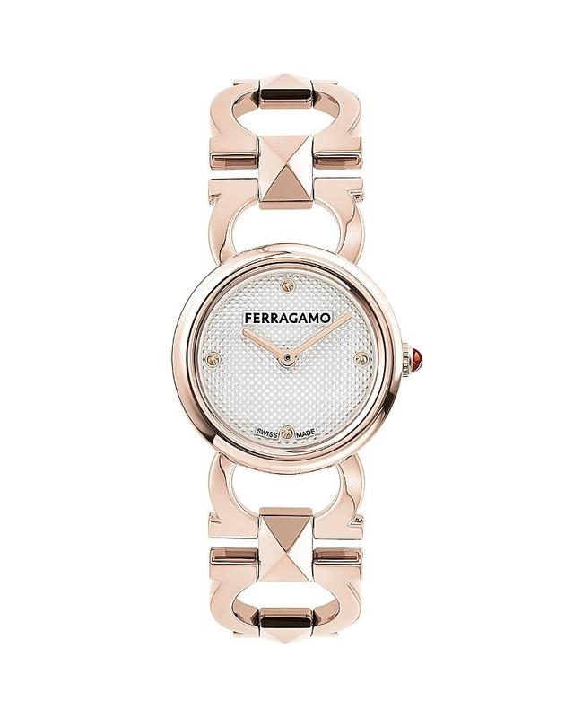 Salvatore Ferragamo Womens Swiss Gold Ion Plated Stainless Steel Stud Link Bracelet Watch 25mm Product Image