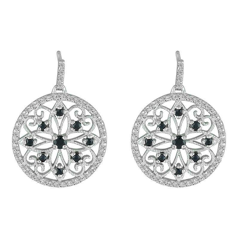 10k White Gold Sapphire & Diamond Medallion Earrings, Womens, Blue Product Image