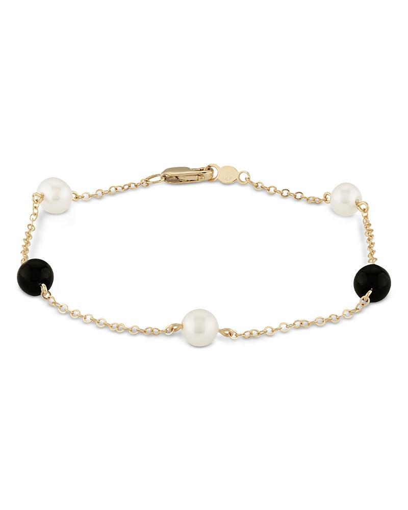 Saks Fifth Avenue Made in Italy Saks Fifth Avenue Women's 14K Yellow Gold, 5MM Freshwater Pearl & Onyx Chain Bracelet  - female - Size: one-size Product Image