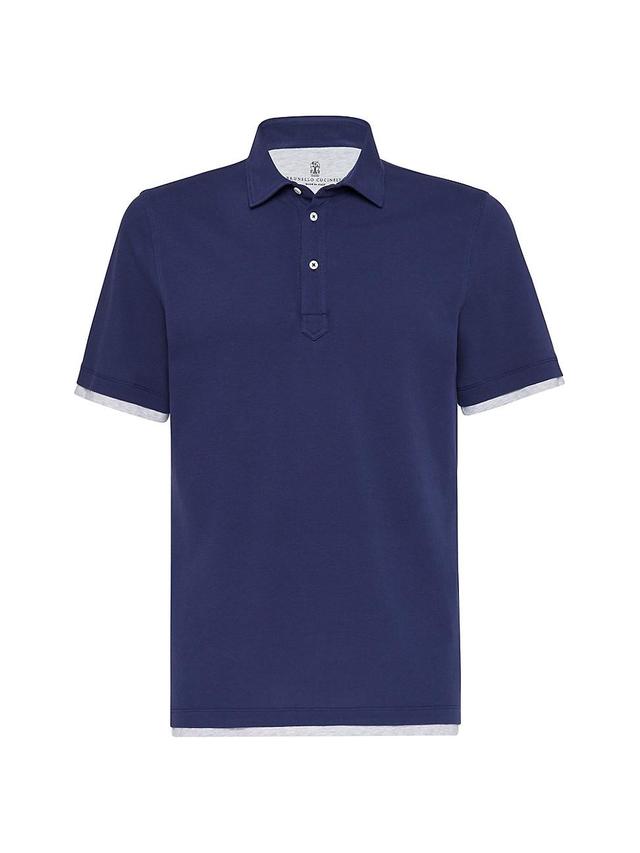 Mens Cotton Pique Shirt Style Collar Polo With Faux Layering Product Image