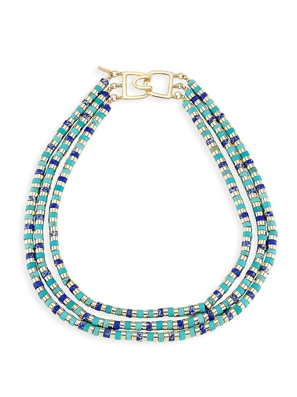 Womens 14K-Gold-Plated, Turquoise, & Lapis Lazuli Beaded Triple-Strand Necklace Product Image