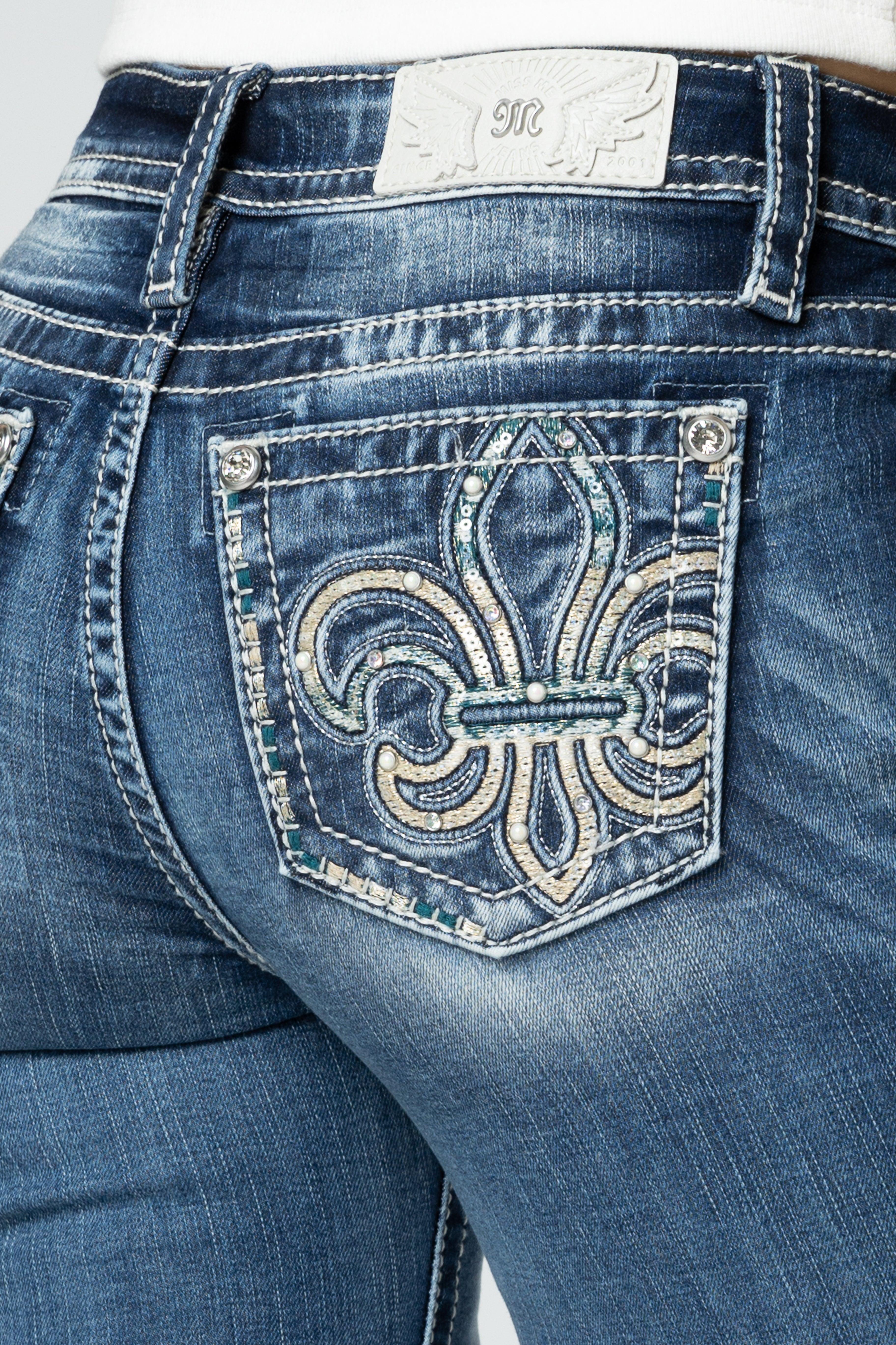 Turquoise & Champagne Fleur De Lis Bootcut Jeans Product Image