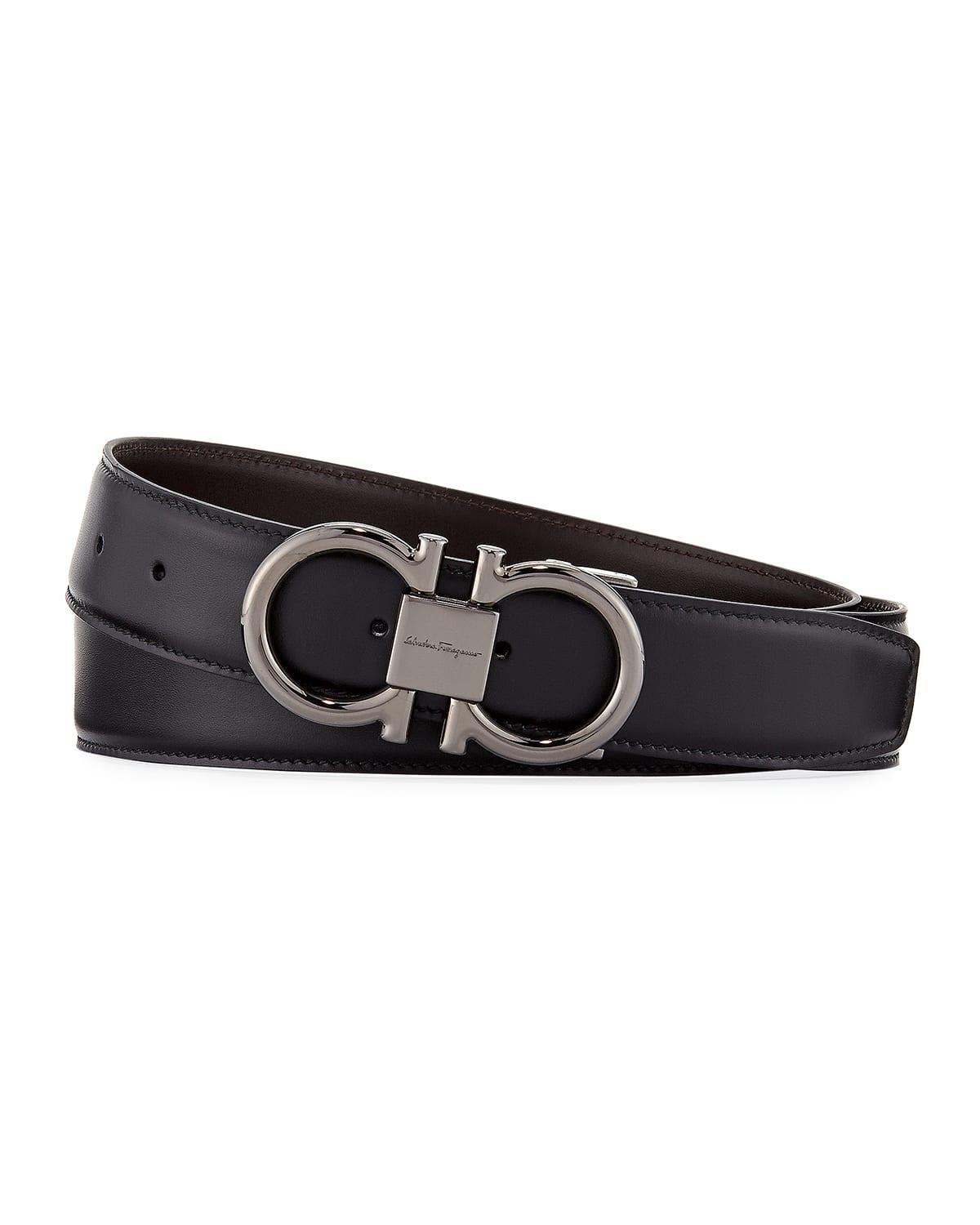 FERRAGAMO Gancio Reversible Calfskin Leather Belt Product Image