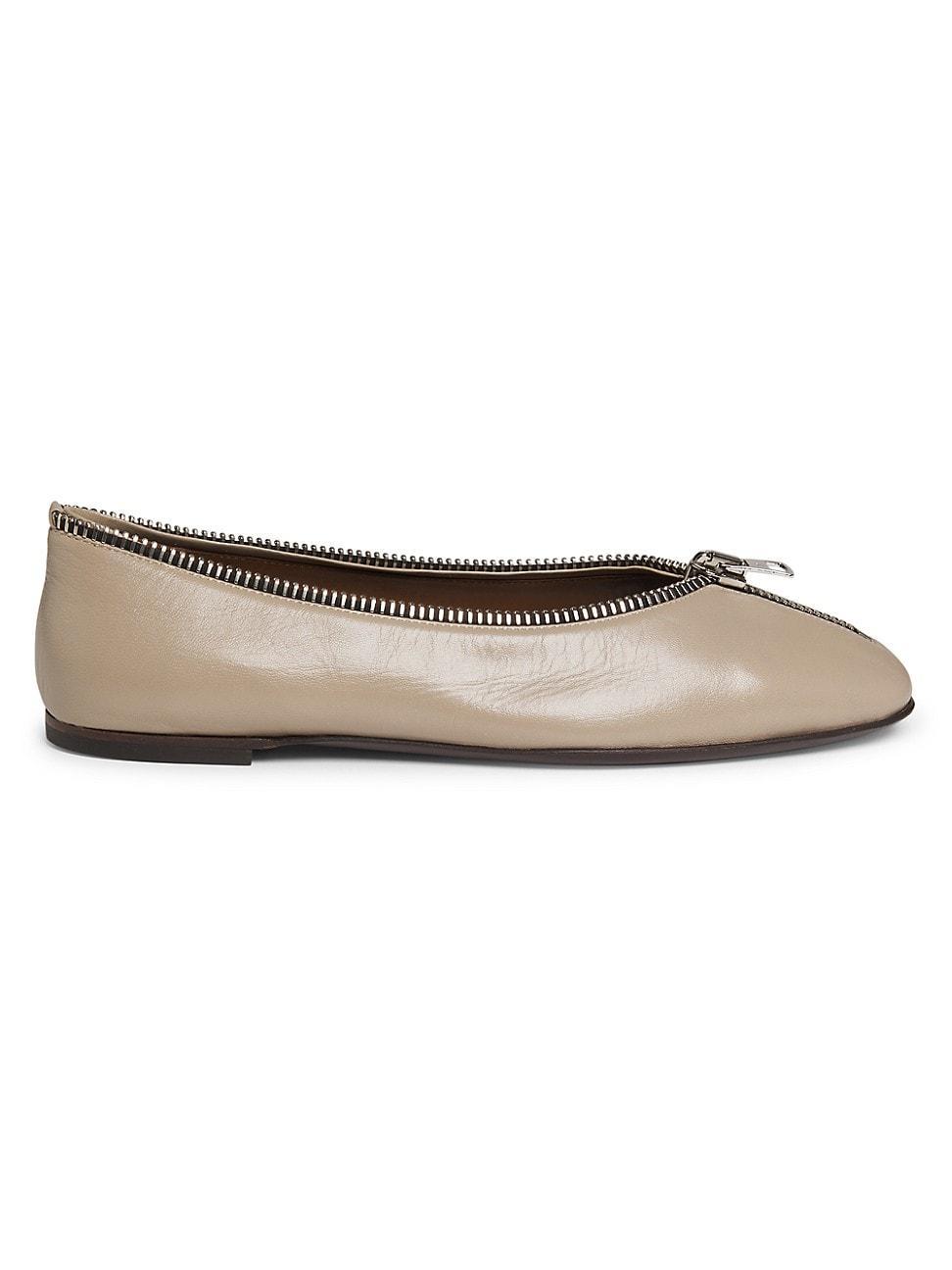 Womens Amanda Zipper-Detailed Leather Ballet Flats Product Image