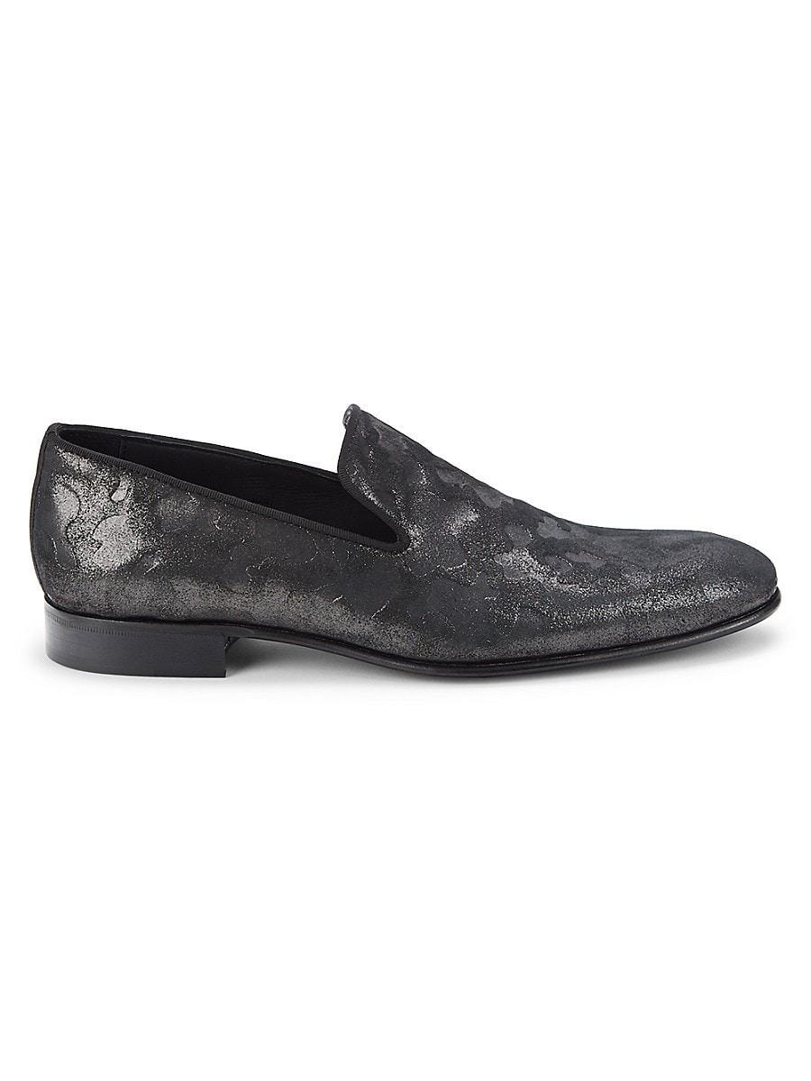 Saks Fifth Avenue Made in Italy Mens Metallic Camouflage Smoking Slippers - Black Product Image