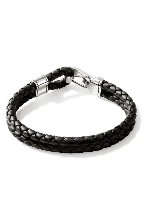 Mens Braided Leather & Sterling Silver Double Row Bracelet Product Image