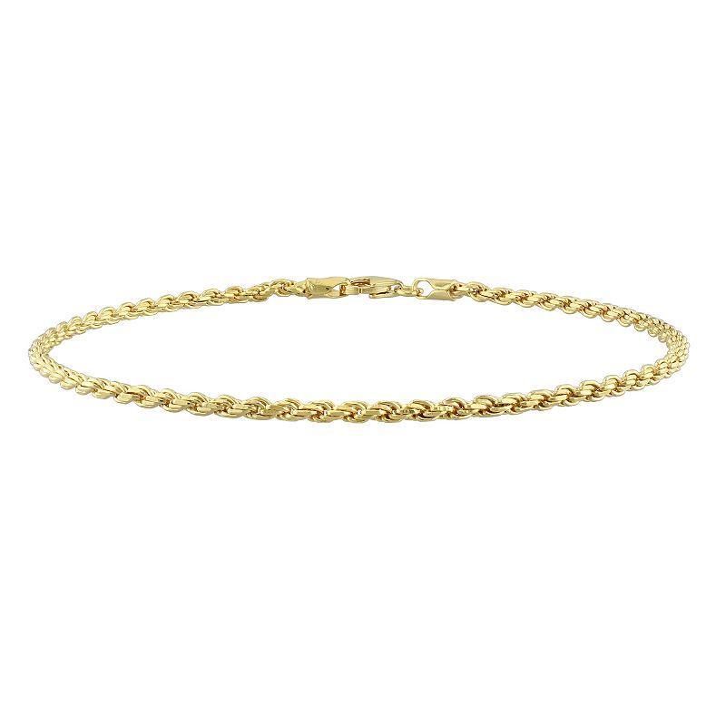 Stella Grace 18k Gold Over Silver 2.2 mm Rope Chain Anklet, Womens Gold Tone Product Image