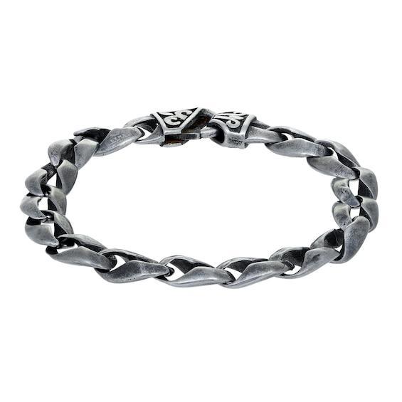 Men's 11.0mm Antique-Finish Link Chain Bracelet in Solid Stainless Steel - 8.75" Product Image