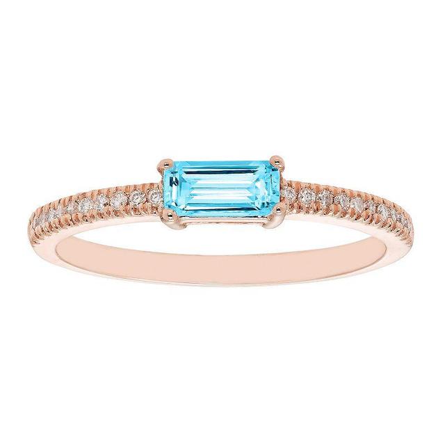 The Regal Collection 14k Gold Swiss Blue Topaz Baguette & Diamond Ring, Womens Product Image