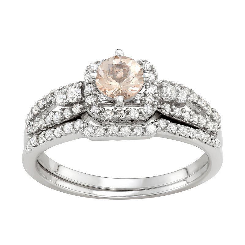 10k White Gold 1/2 Carat T.W. Diamond & Morganite Engagement Ring Set, Womens 10k Whgold Product Image