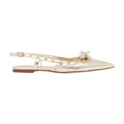 Rockstud Bow Ballet Flats In Gold Product Image