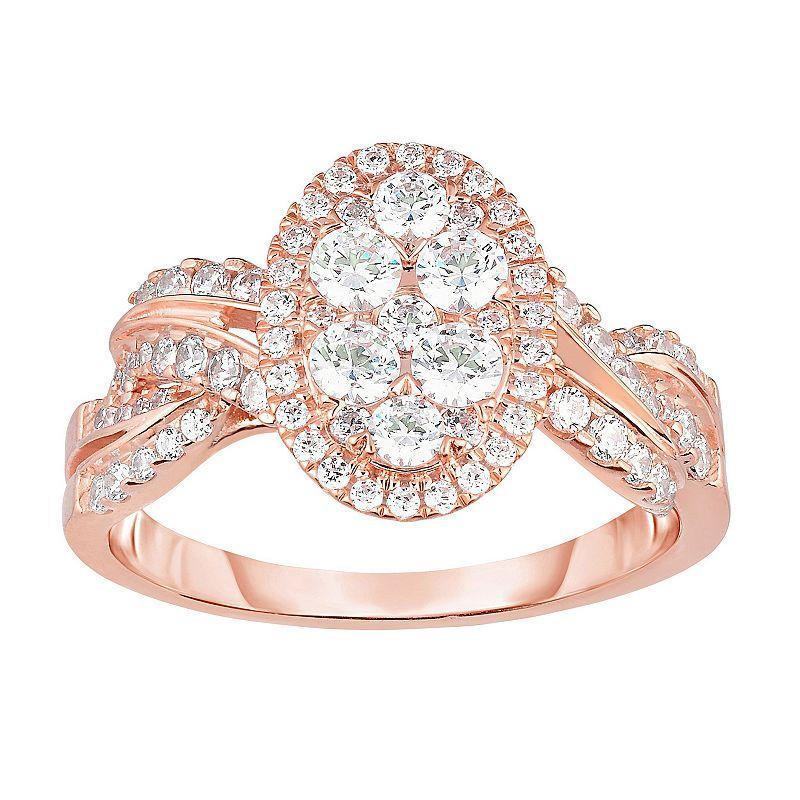 14k Rose Gold 1 Carat T.W. Diamond Crossover Engagement Ring, Womens Pink Product Image