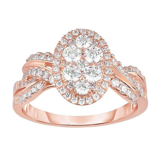 14k Rose Gold 1 Carat T.W. Diamond Crossover Engagement Ring, Womens Pink Product Image