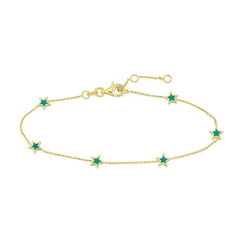 Color Romance 14k Gold Turquoise Blue Enamel Star Station Anklet, Womens Product Image