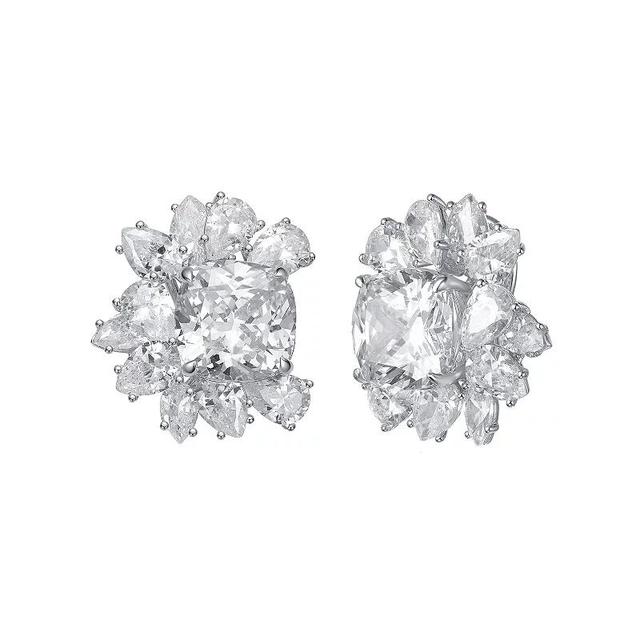 Silver Tone Cubic Zirconia Flower Cluster Stud Earrings, Womens, Sterling Product Image