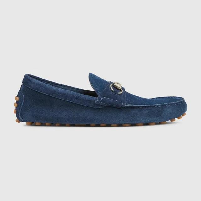 GUCCI Men's Driver With Horsebit In Blue Product Image