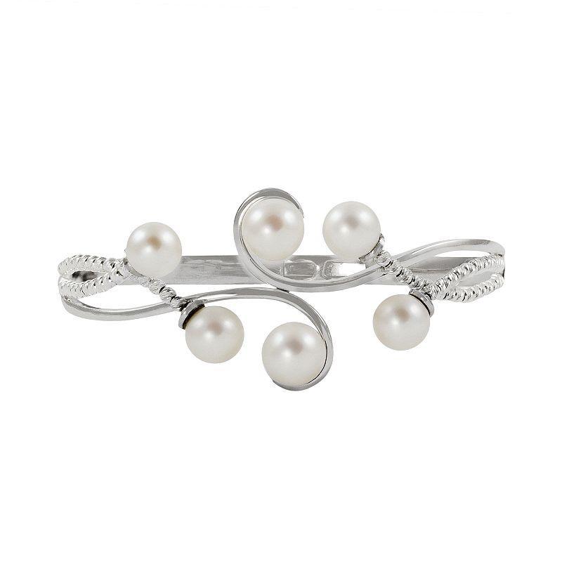 Sterling Silver Freshwater Cultured Pearl Bead Bangle Bracelet, Womens Product Image