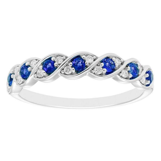 Boston Bay Diamonds Sterling Silver Lab-Created Gemstone & 1/10 Carat T.W. Diamond Twisted Ring, Womens Blue Product Image