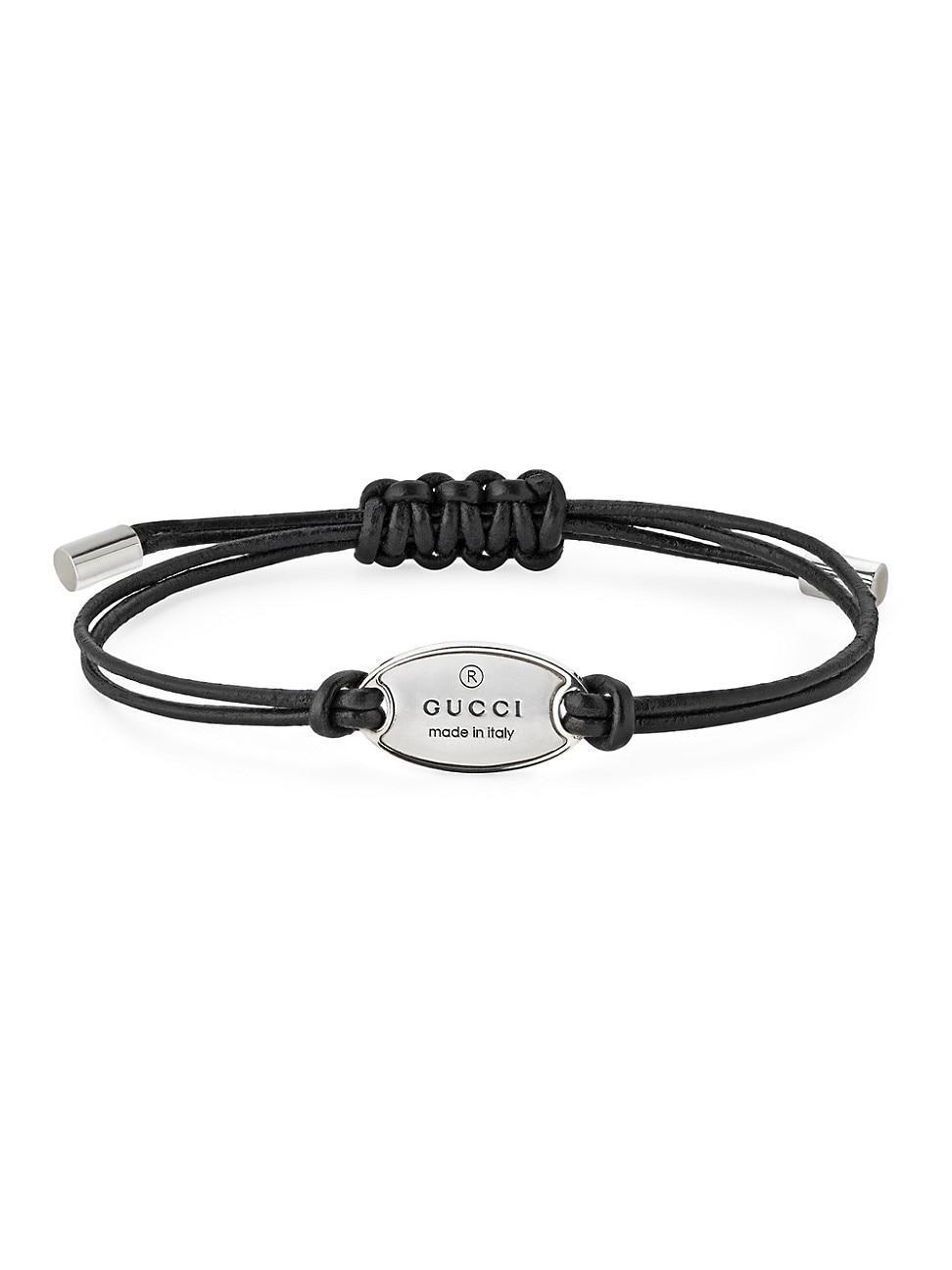 Mens Unisex Trademark Leather & Sterling Silver Bracelet Product Image