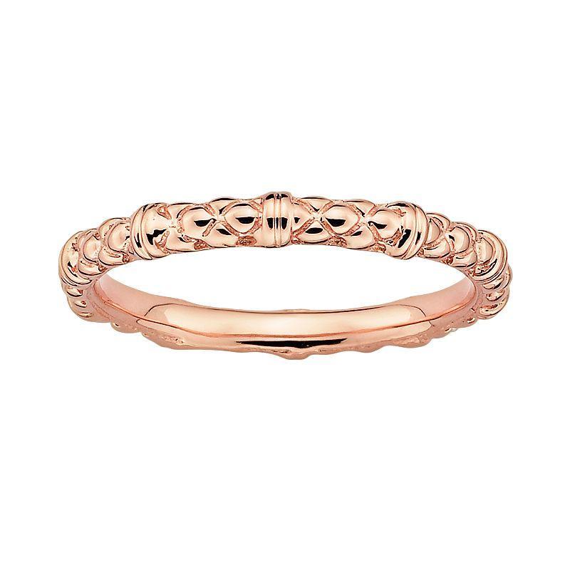 Stacks & Stones 18k Rose Gold Over Silver Textured Stack Ring, Womens Pink Product Image