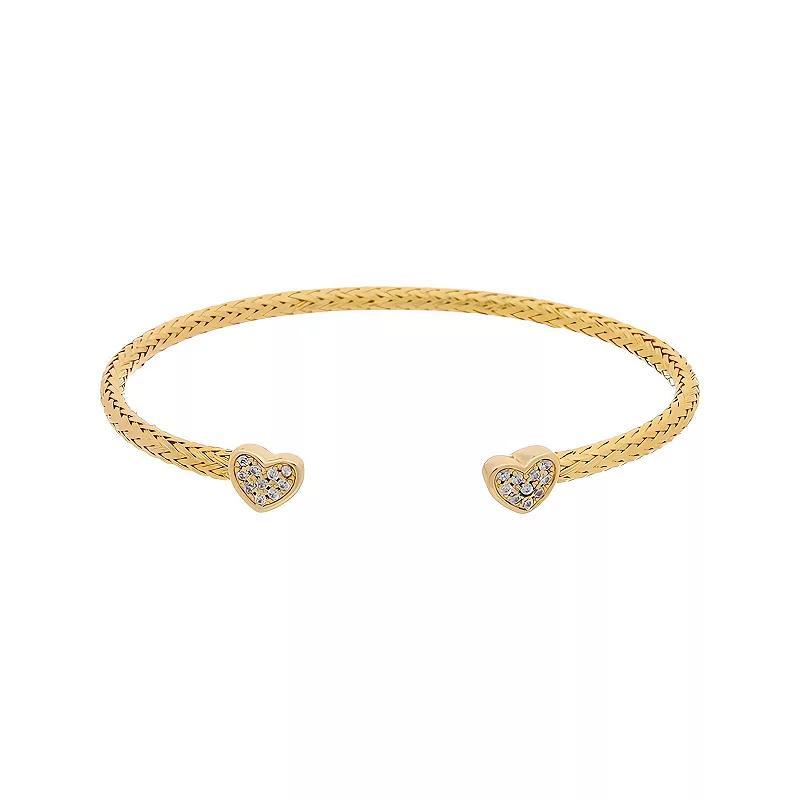 Juvell 18k Gold Plated Cubic Zirconia Mini Heart Textured Bangle Bracelet, Womens, Two Tone Product Image