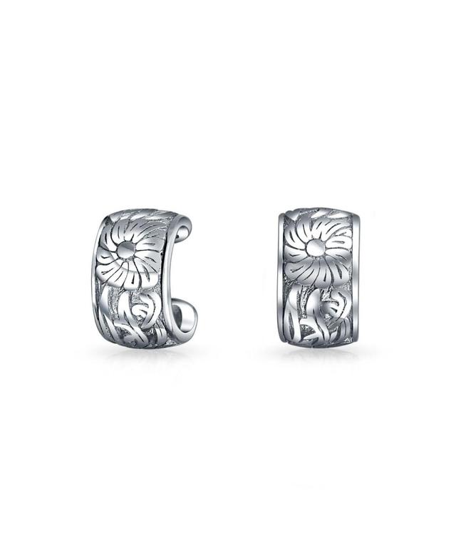 Bling Jewelry Flower Leaves Cartilage Band Sunflower Ear Cuffs Clip Wrap Helix Earrings For Women Non Pierced Ear Sterling Silver Product Image