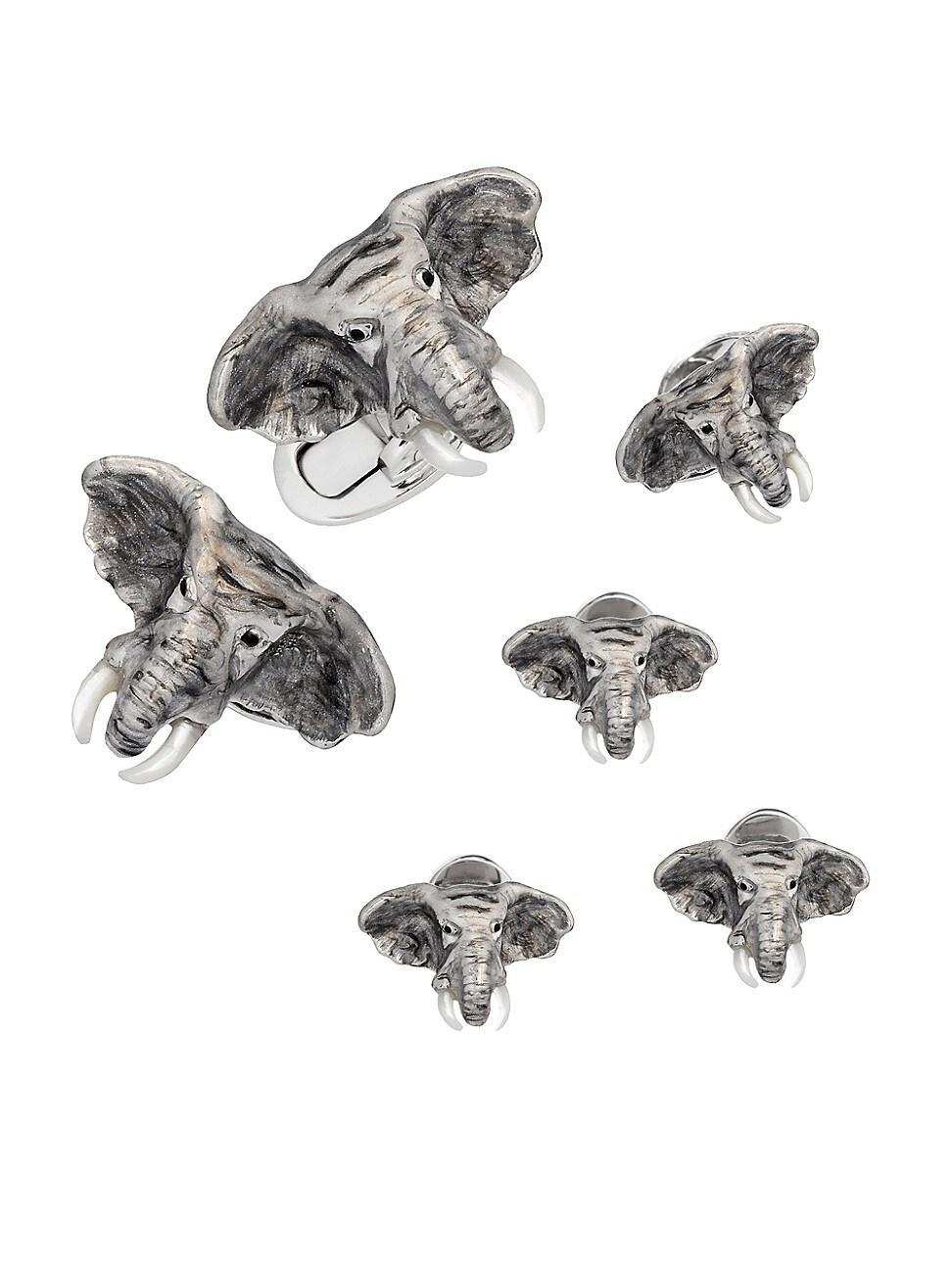 Mens Sterling Silver Mother-Of-Pearl Elephant Cufflinks - Silver Product Image