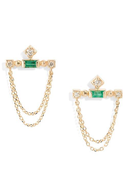 Womens Cleo 14K Gold, Diamond & Emerald Royale Chain Bar Studs - Gold - Gold Product Image