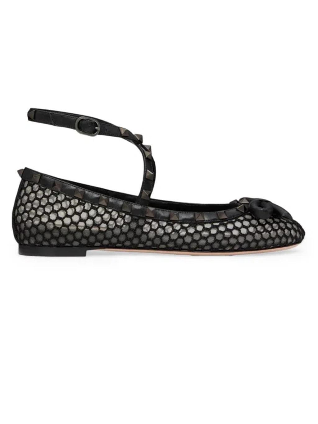 Black Rockstud Ballerina Flats Product Image