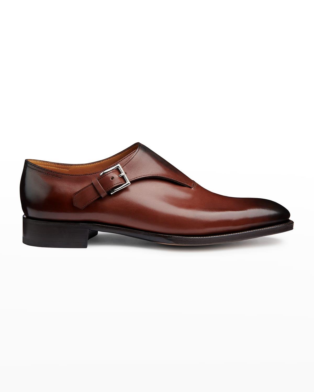 Mens Burnished Leather Monk-Strap Loafers Product Image