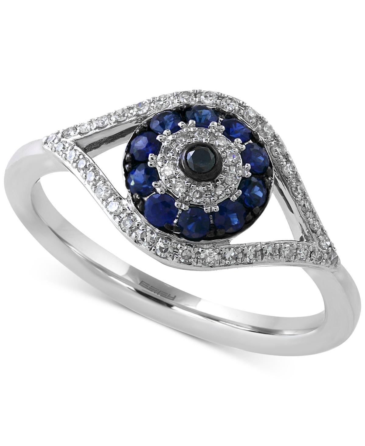 Effy Womens Royale Bleu Sapphire, Diamond and 14K White Gold Evil Eye Ring Product Image