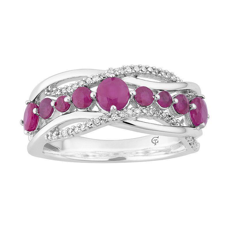 10k White Gold Ruby & 1/6 Carat T.W. Diamond Wave Ring, Womens, Red Product Image