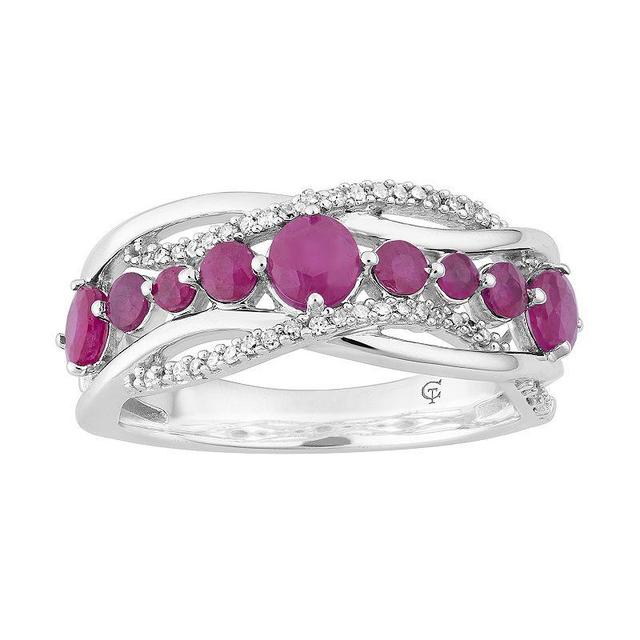 10k White Gold Ruby & 1/6 Carat T.W. Diamond Wave Ring, Womens, Red Product Image