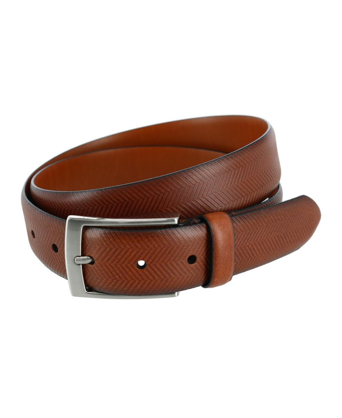 Trafalgar Mens Gregorio 35mm Herringbone Embossed Feather Edged Leather Belt Product Image