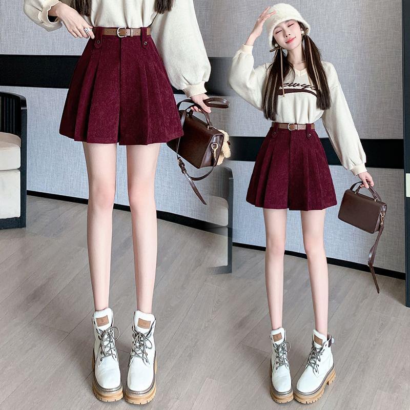 High Waist Corduroy Wide Leg Shorts Product Image