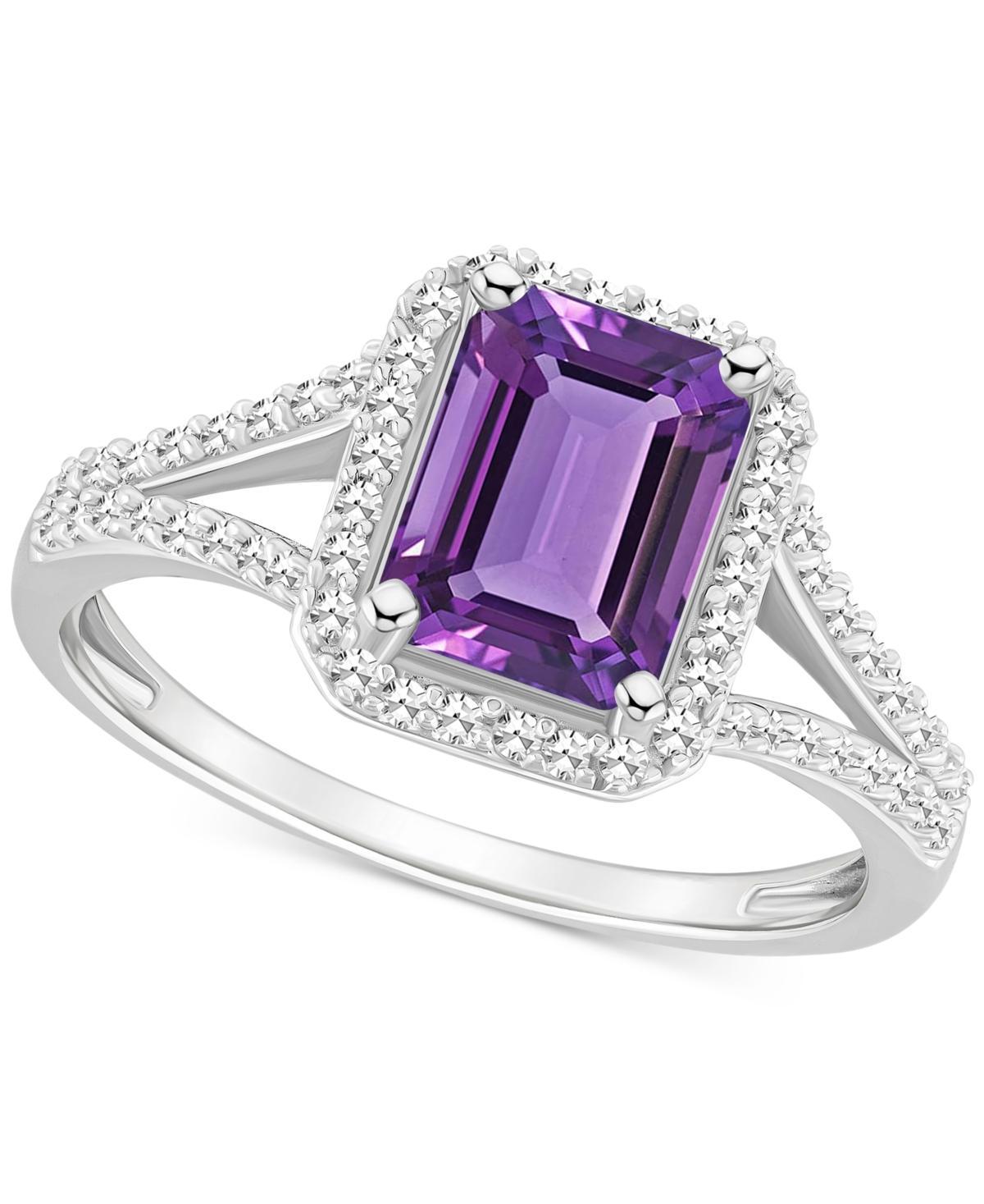 Amethyst (1-5/8 ct. t.w.) & Diamond (1/4 ct. t.w.) Split Shank Ring in Sterling Silver (Also in Citrine, Garnet, Peridot, & Blue Topaz) Product Image