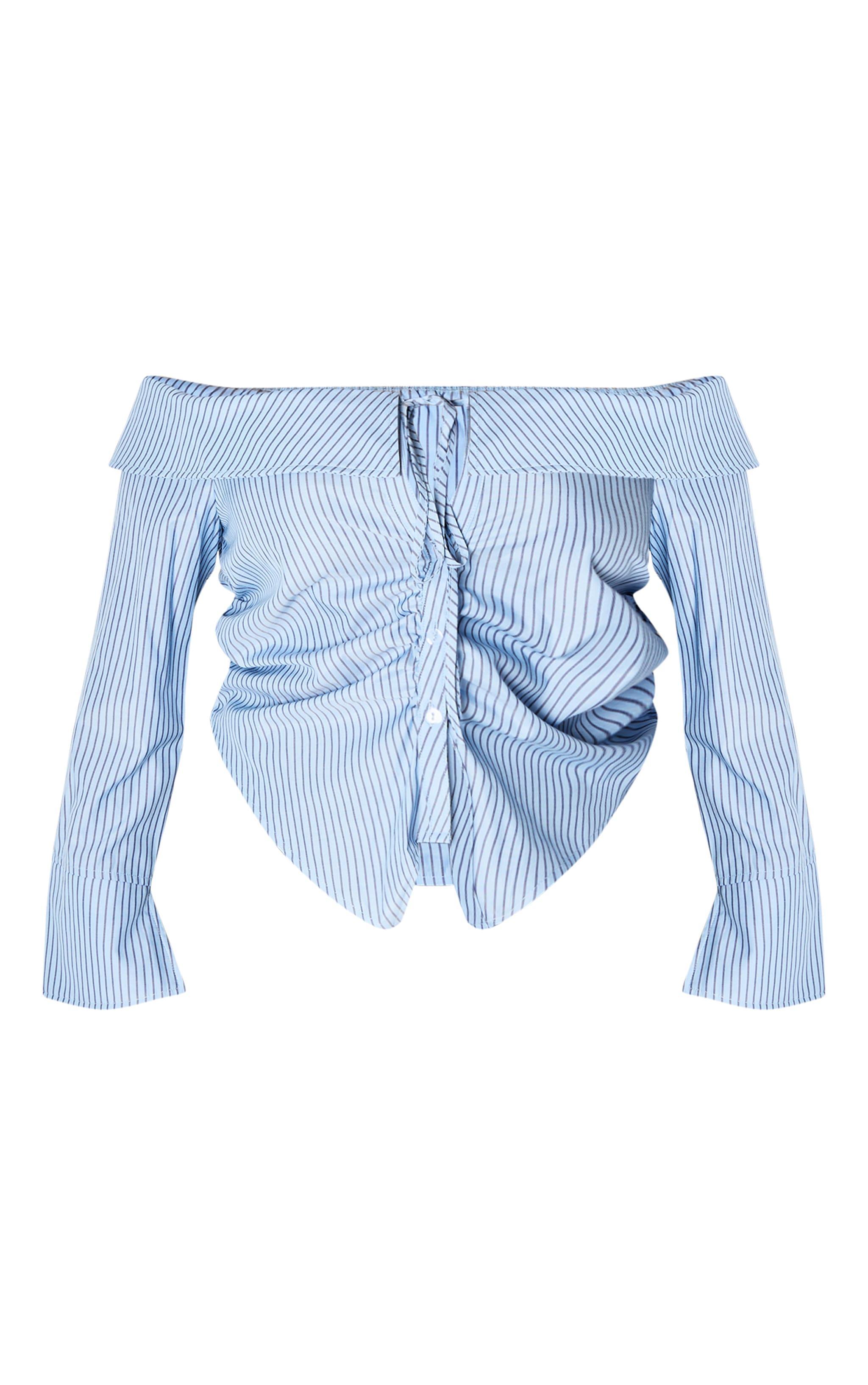 Plus Blue Bardot Striped Fitted Shirt Style Top Product Image