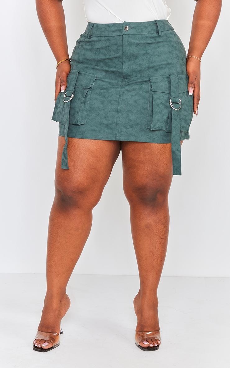 Plus Green Washed Faux Leather Pocket Cargo Mini Skirt Product Image