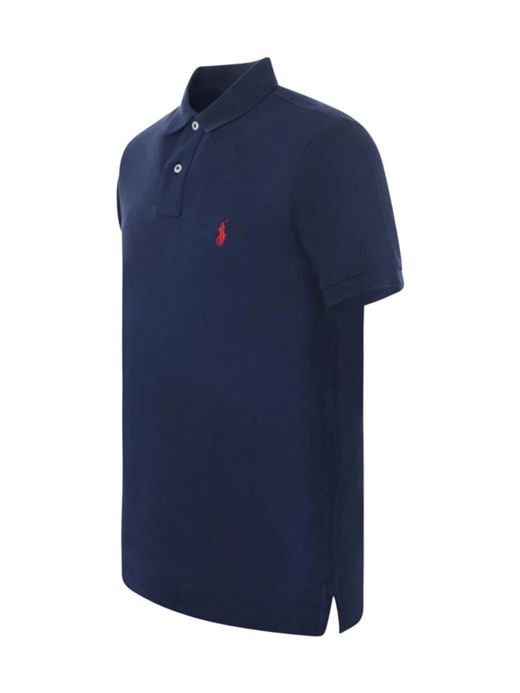 Cotton Mesh Slim-fit Polo Shirt In Blue Product Image