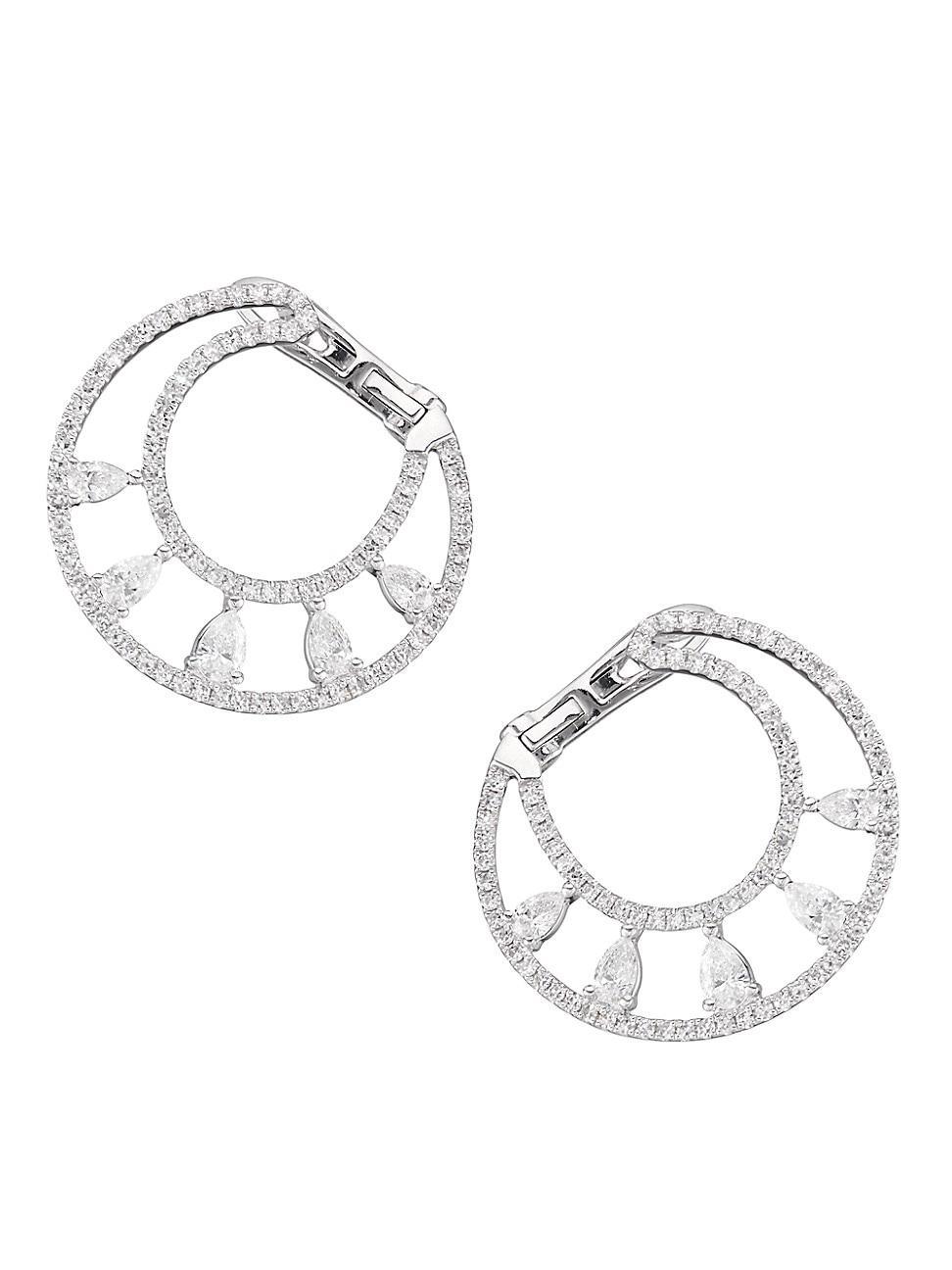 Womens 14K White Gold & 2.09 TCW Diamond Hoop Earrings Product Image