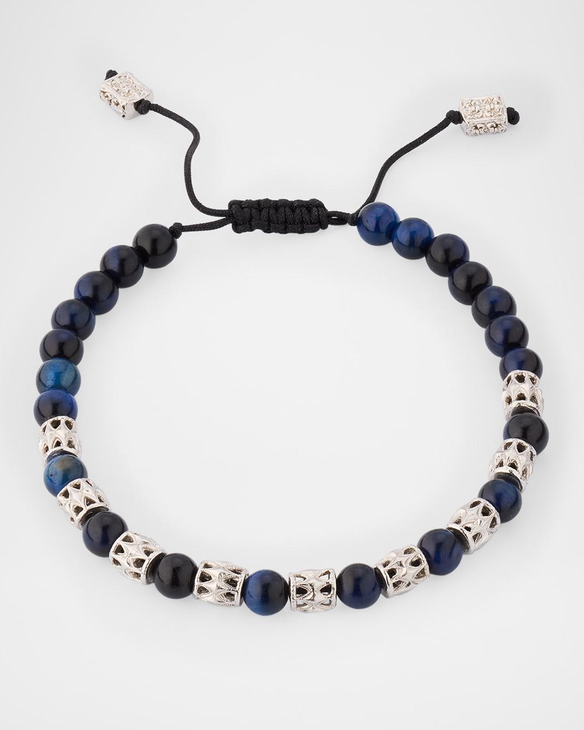 Mens Lapis and Silver Beaded Bracelet Product Image