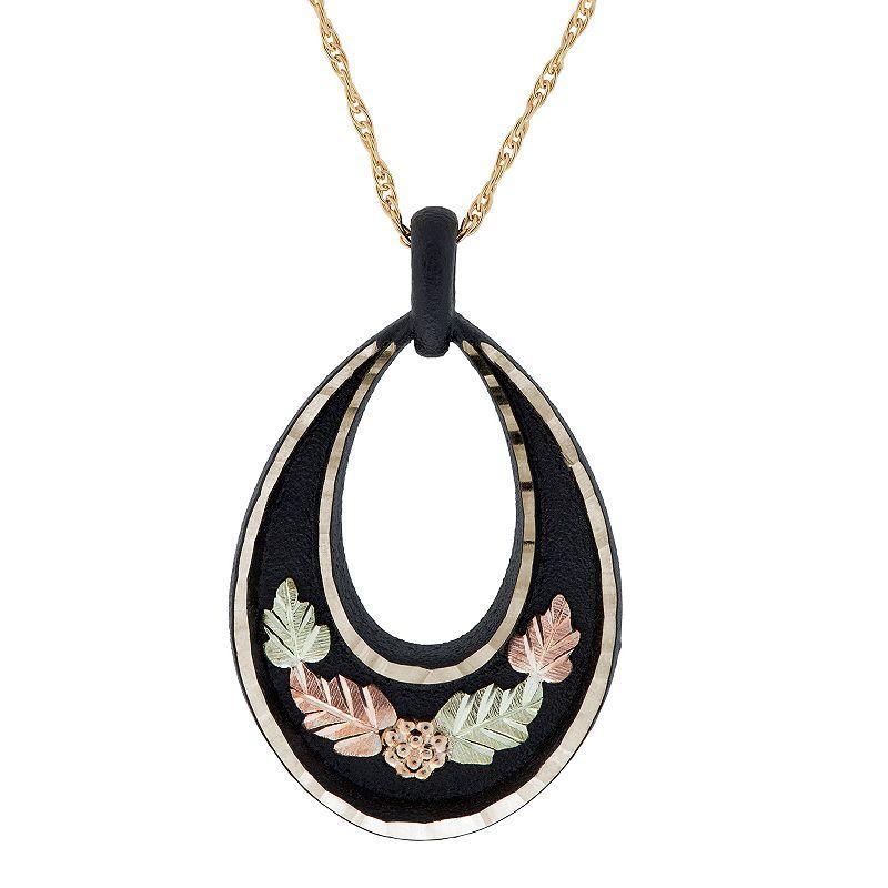 Black Hills Gold Tri-Tone Black Powder Coat Leaf Pendant Necklace, Womens 10k Gold Product Image