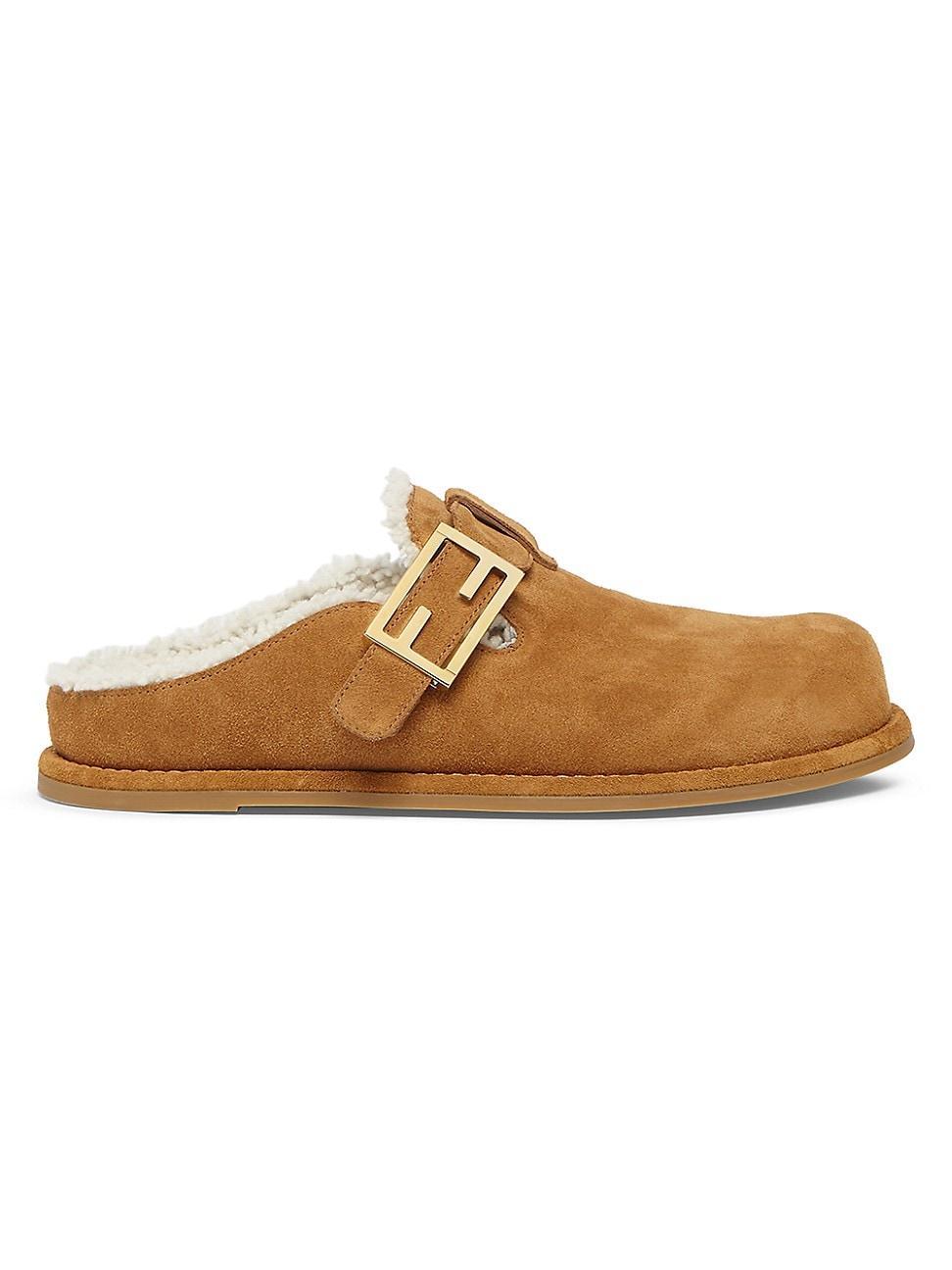 Womens Fendi Feel 20MM Suede & Shearling Clogs Product Image