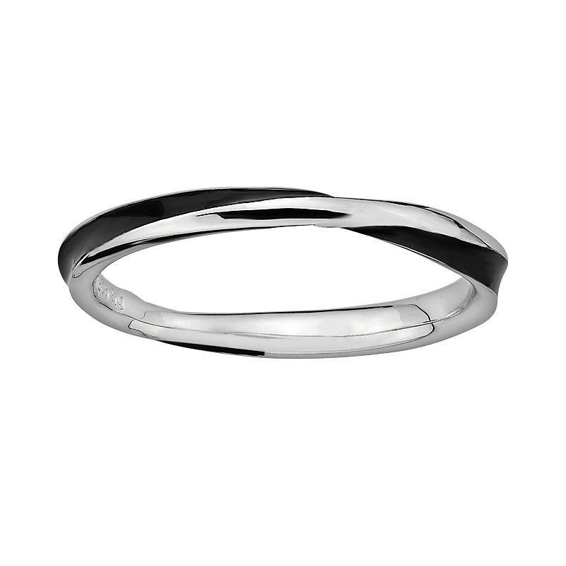 Stacks & Stones Sterling Silver Black Enamel Twist Stack Ring, Womens Grey Product Image