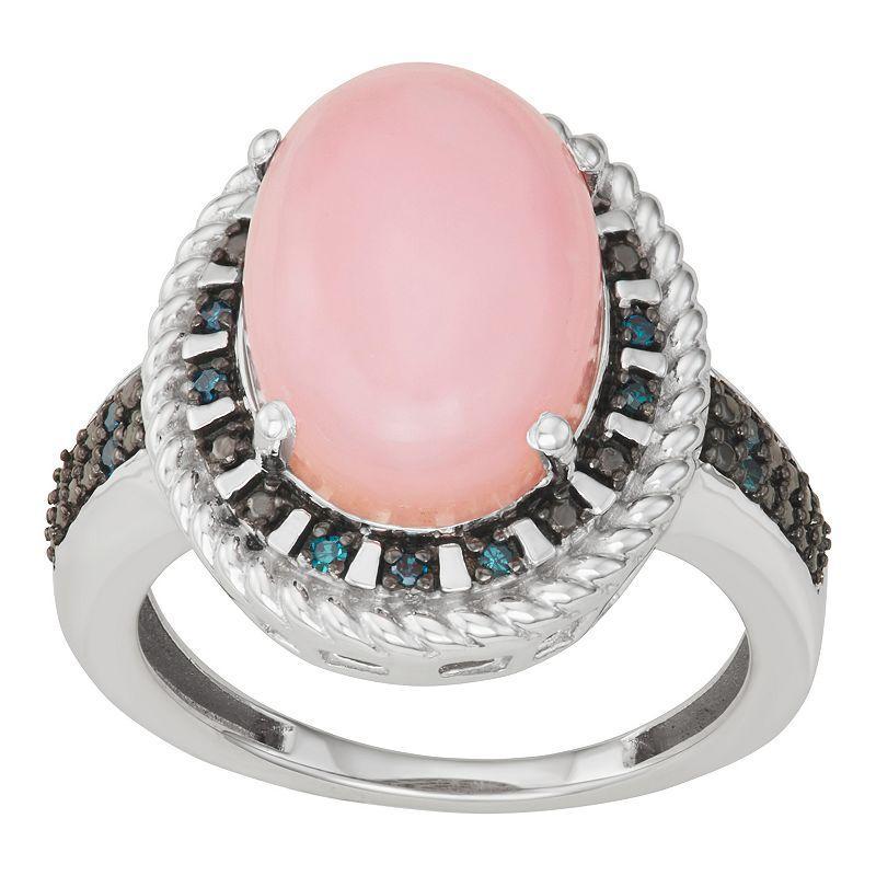 Jewelexcess Sterling Silver Pink Opal & Blue Diamond Accent Ring, Womens Product Image