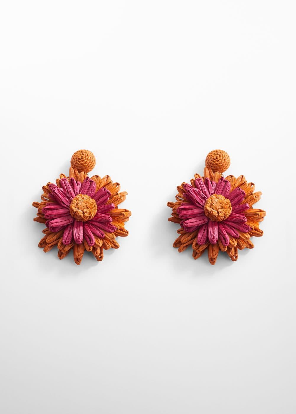 MANGO - Flowers raffia earrings - One size - Women Product Image