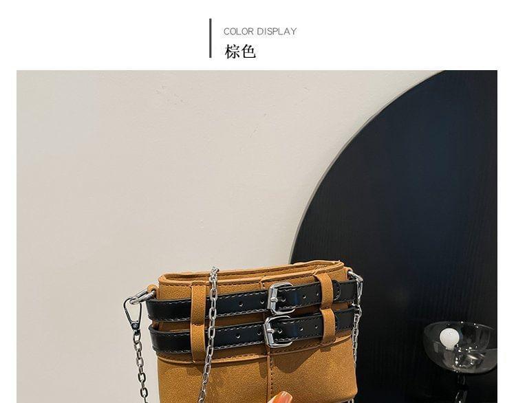 Chain Strap Buckled Faux Leather Crossbody Bag Product Image