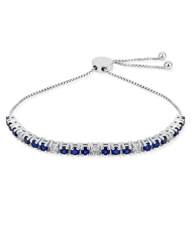 Gemstones 2.2 Ctw White Zircon Alternating Created Blue Sapphire Bolo Tennis Bracelet for Women Adjustable 7-8 Inch .925 Sterling Silver Product Image