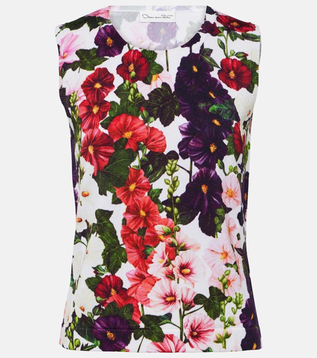 OSCAR DE LA RENTA Hollyhocks Print Tank Top In Pink White Product Image